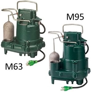 Pictured is Our Recommendation for Liberty vs Zoeller sump pumps: Zoeller Premium Series M63 and M95,